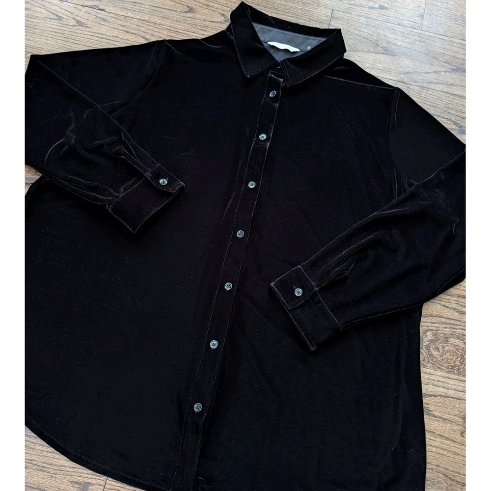 Soft Surroundings Plus Sz 2X Black Velvet Button Down Shirt Long Sleeve Flowy